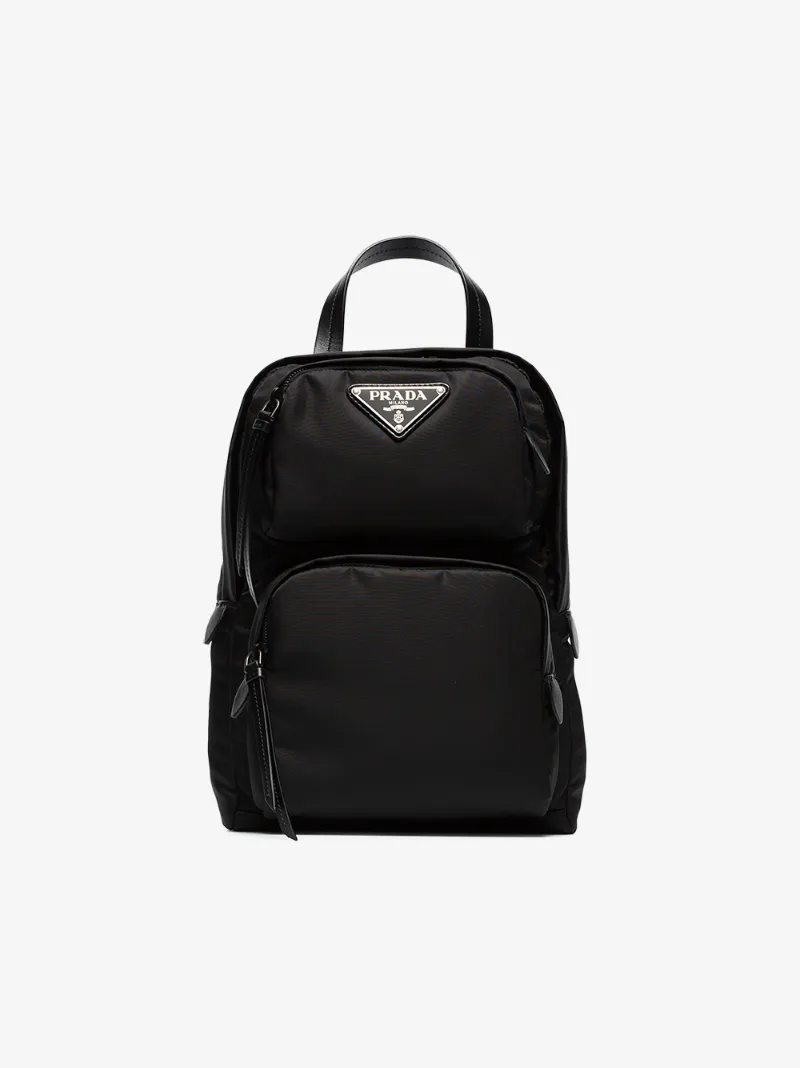 Prada Black One Shoulder Nylon Backpack Browns