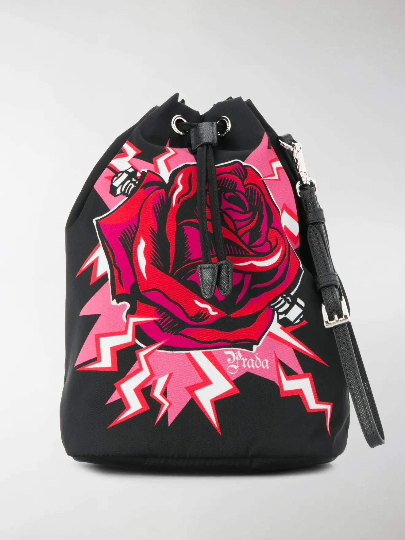 Prada Borsa a secchiello con stampa Prada X Frankenstein Universal nero |  MODES