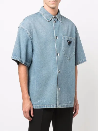 Camicia denim con placca logo | Prada | Eraldo.com