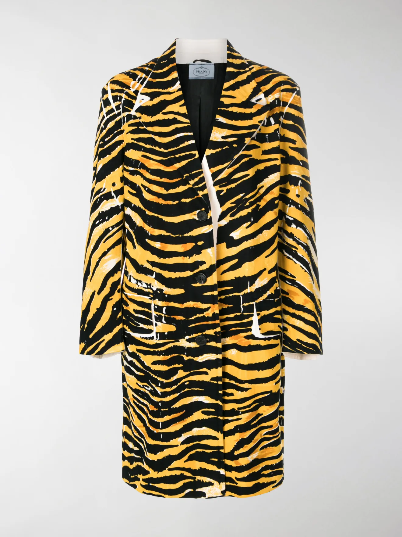 Prada Cappotto monopetto tigrato con stampa giallo | MODES