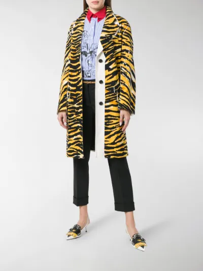 Prada Cappotto monopetto tigrato con stampa giallo | MODES