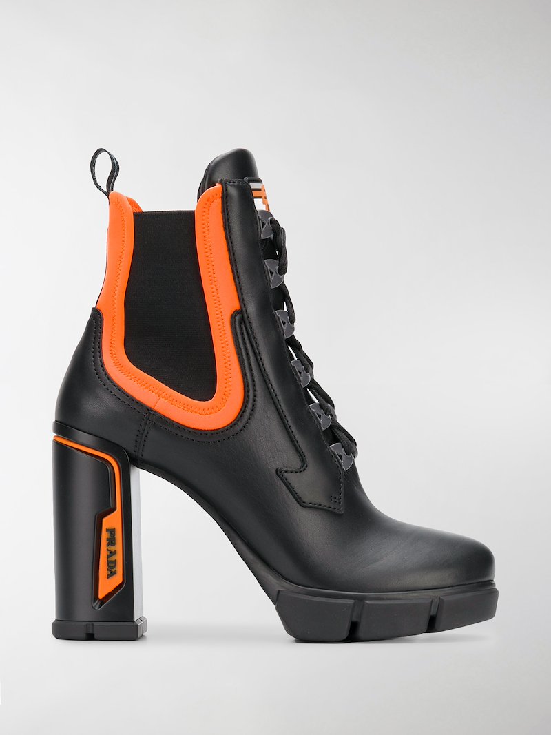Prada chunky lace-up boots black | MODES