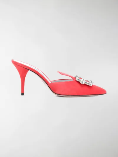 Prada - crystal-buckle leather mules