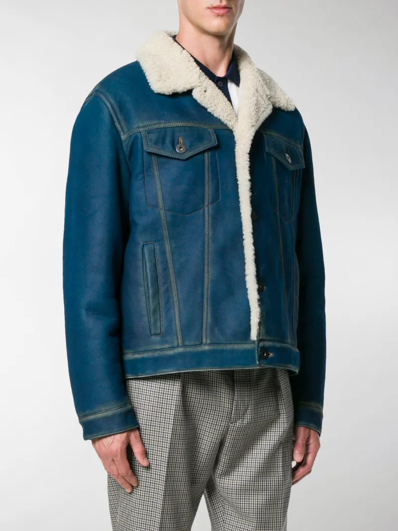 Prada denim sheepskin jacket blue | MODES