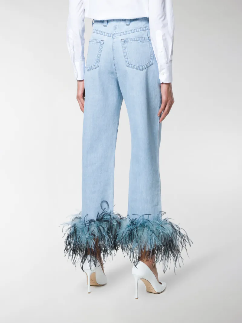 Prada feather hem jeans blue | MODES