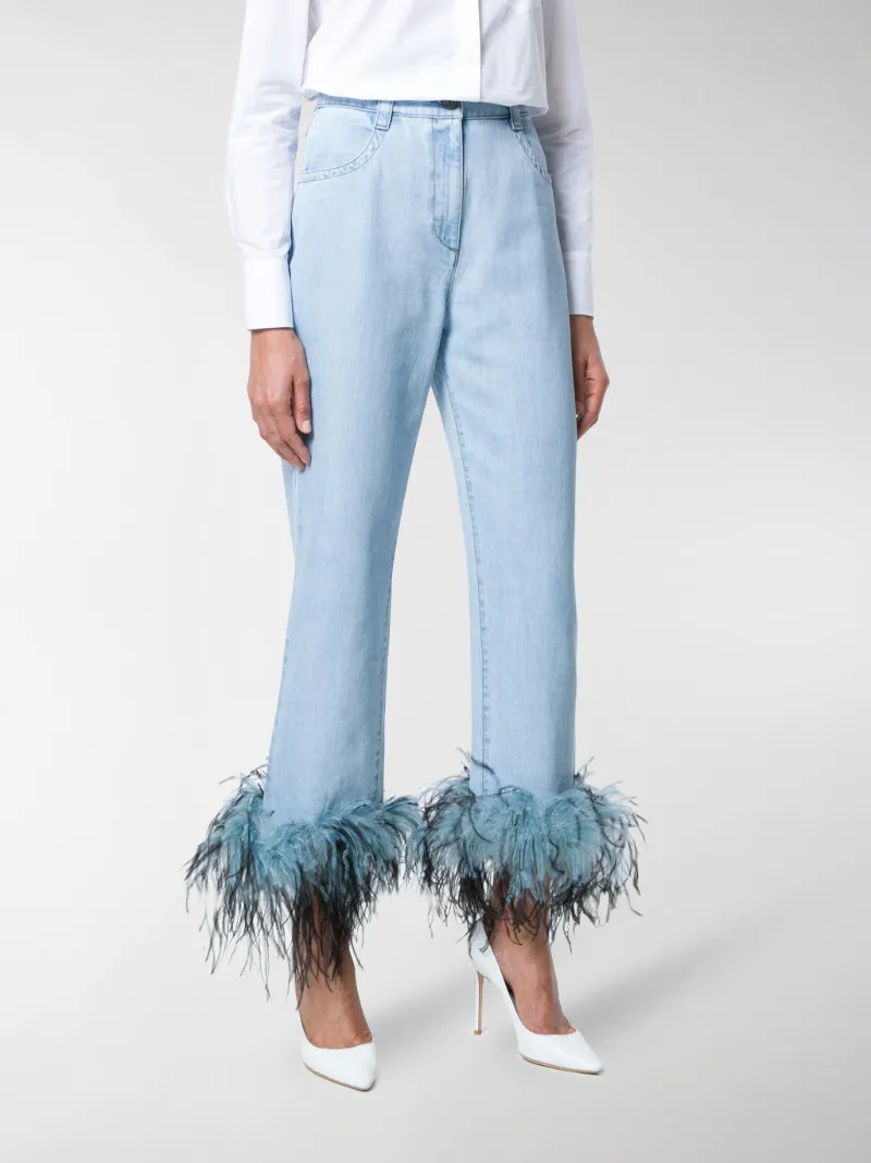 prada feather jeans