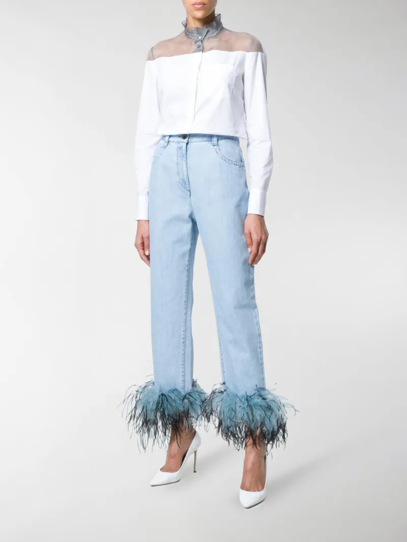 prada feather jeans