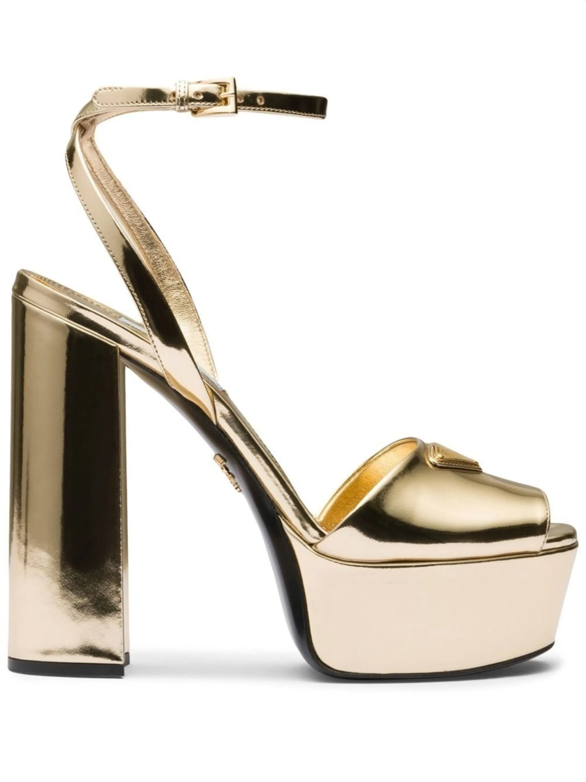 Prada metallic peep toe pump gold platform heels outlet Size 9.5