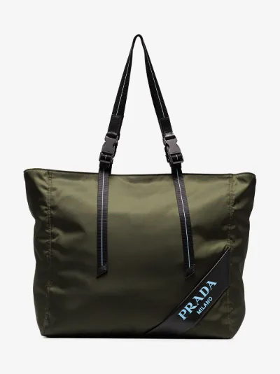Prada Green Logo Embossed Nylon Tote Bag Browns Prada Green Logo Embossed Nylon Tote Bag
