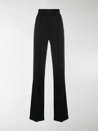 high waisted black straight leg trousers