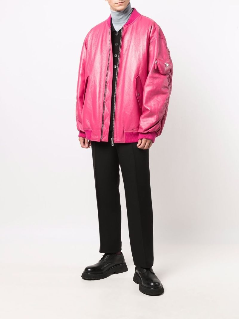 pink leather bomber jacket