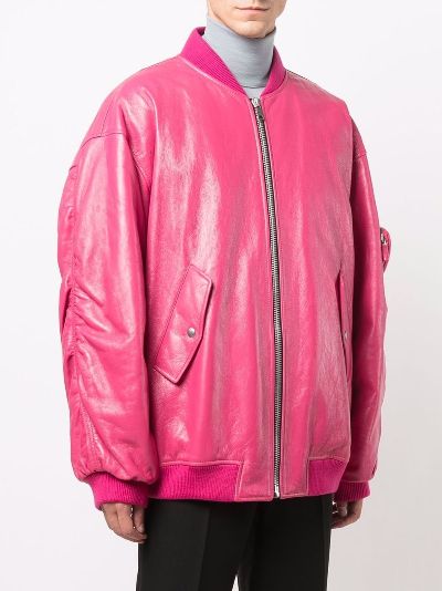 pink leather bomber jacket