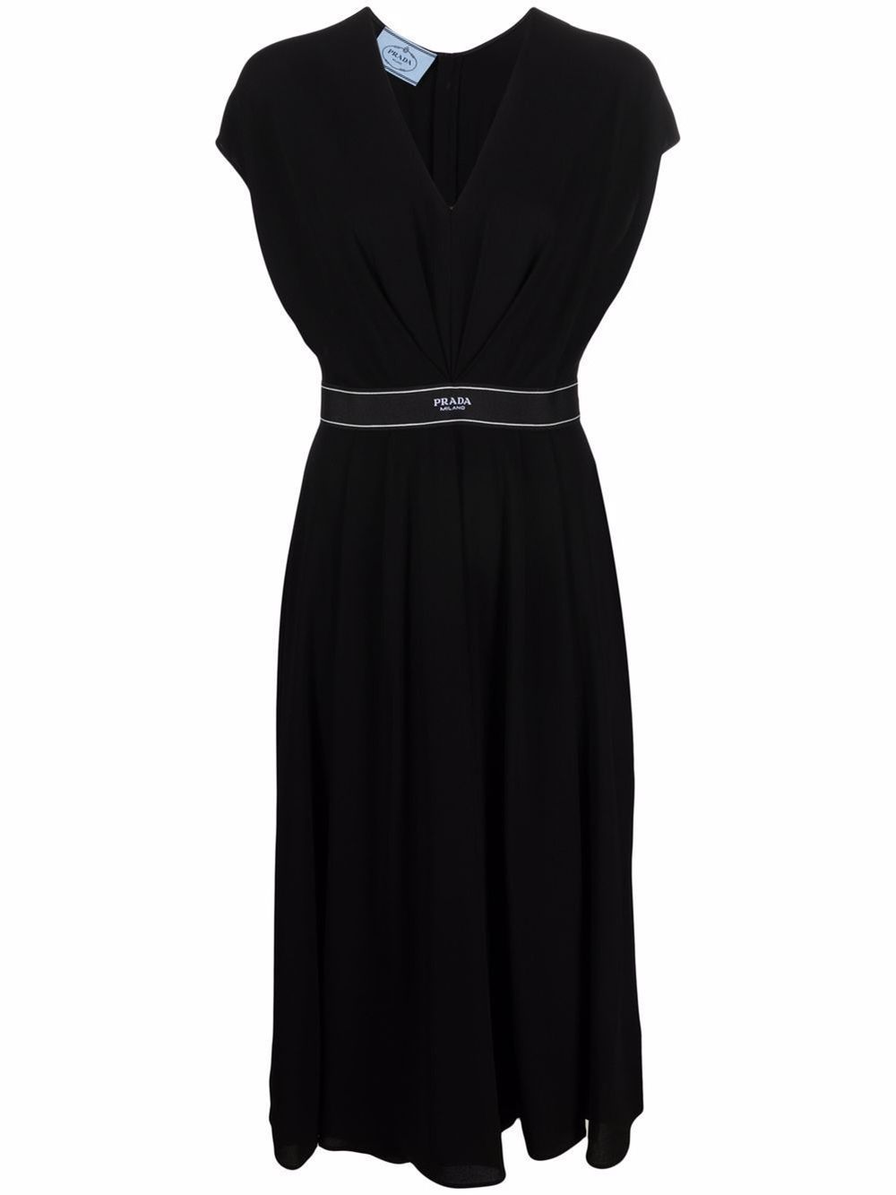 logo-belt V-neck dress | Prada 