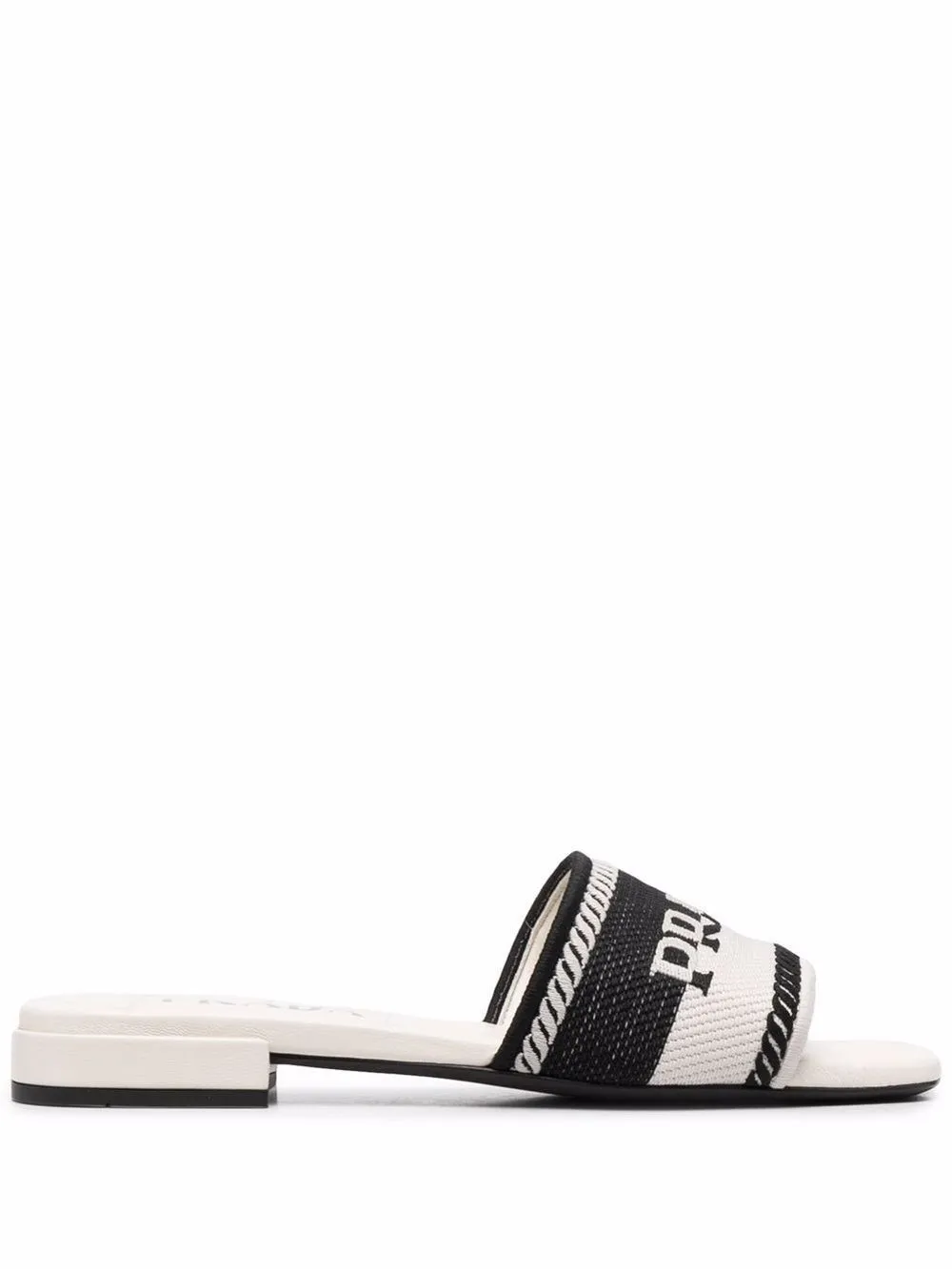 Buy Prada Black Triangle Logo Slides in Jacquard \u0026 Leather For Women Online  | Ounass Saudi