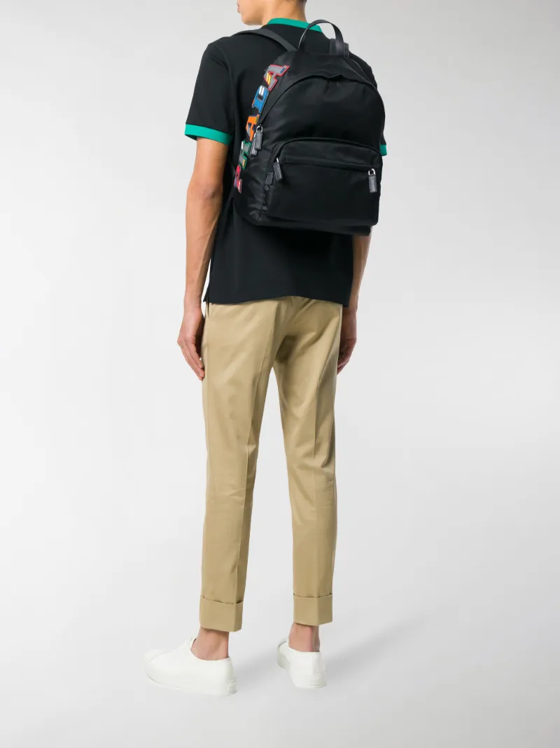 prada logo patch backpack
