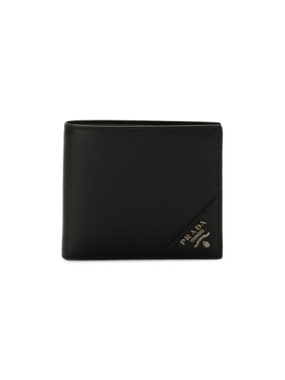 PRADA Saffiano Leather Mens Bi-Fold Wallet Black