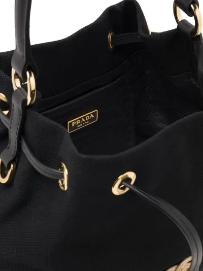 Prada logo plaque online bucket bag