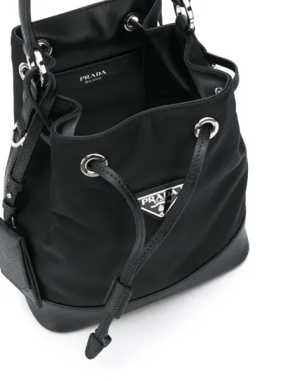 Prada logo plaque online bucket bag