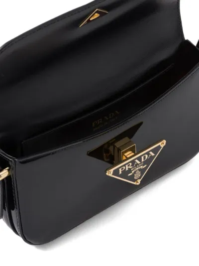 Prada logo plaque online shoulder bag