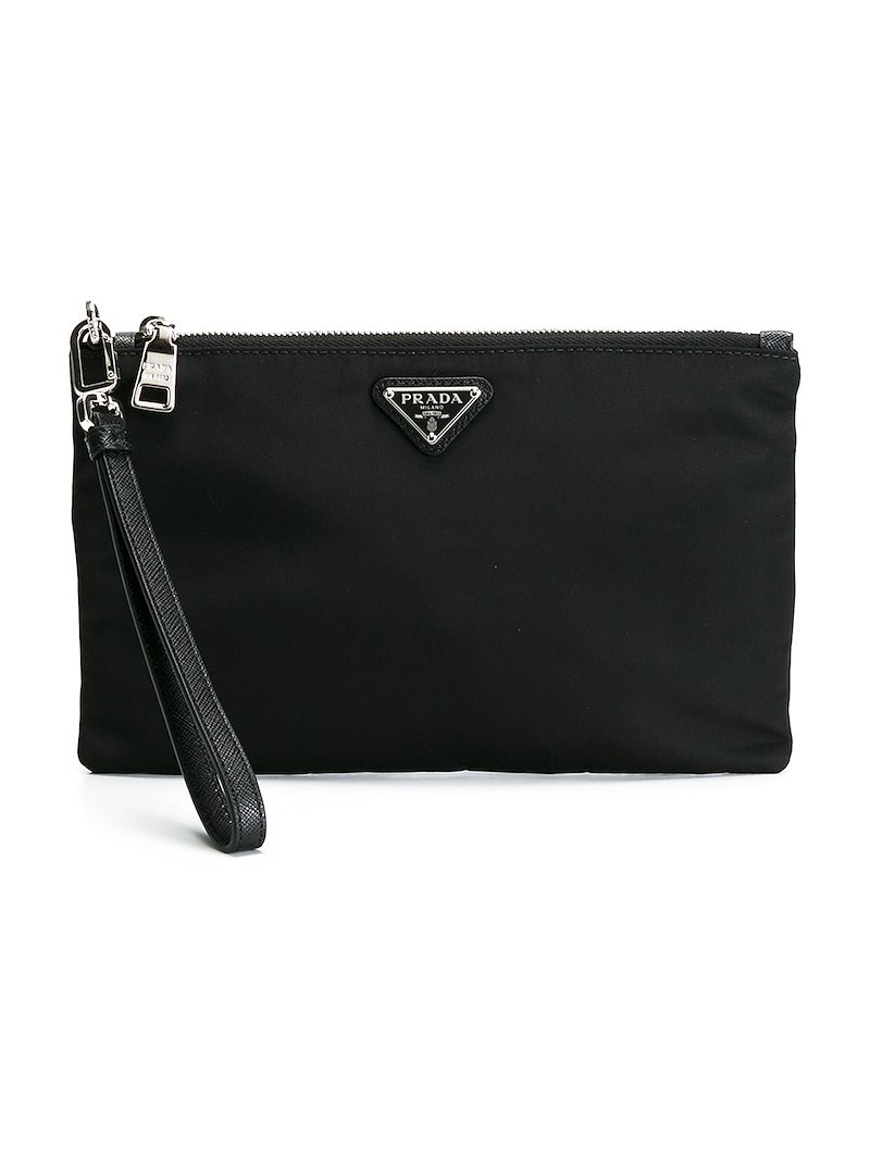 prada logo plaque mini pouch