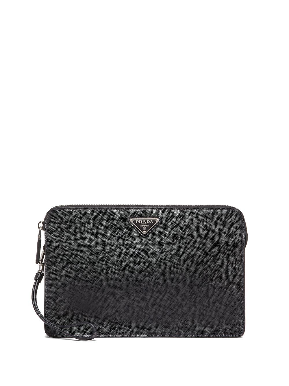 Prada logo plaque saffiano clutch | Eraldo.com US