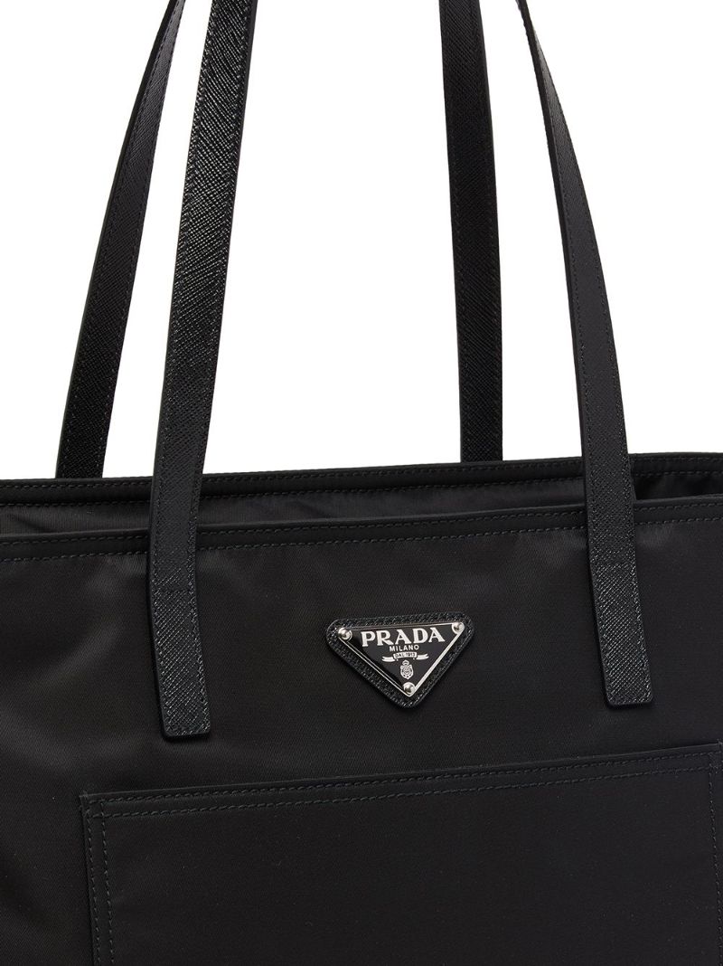 prada logo plaque tote bag