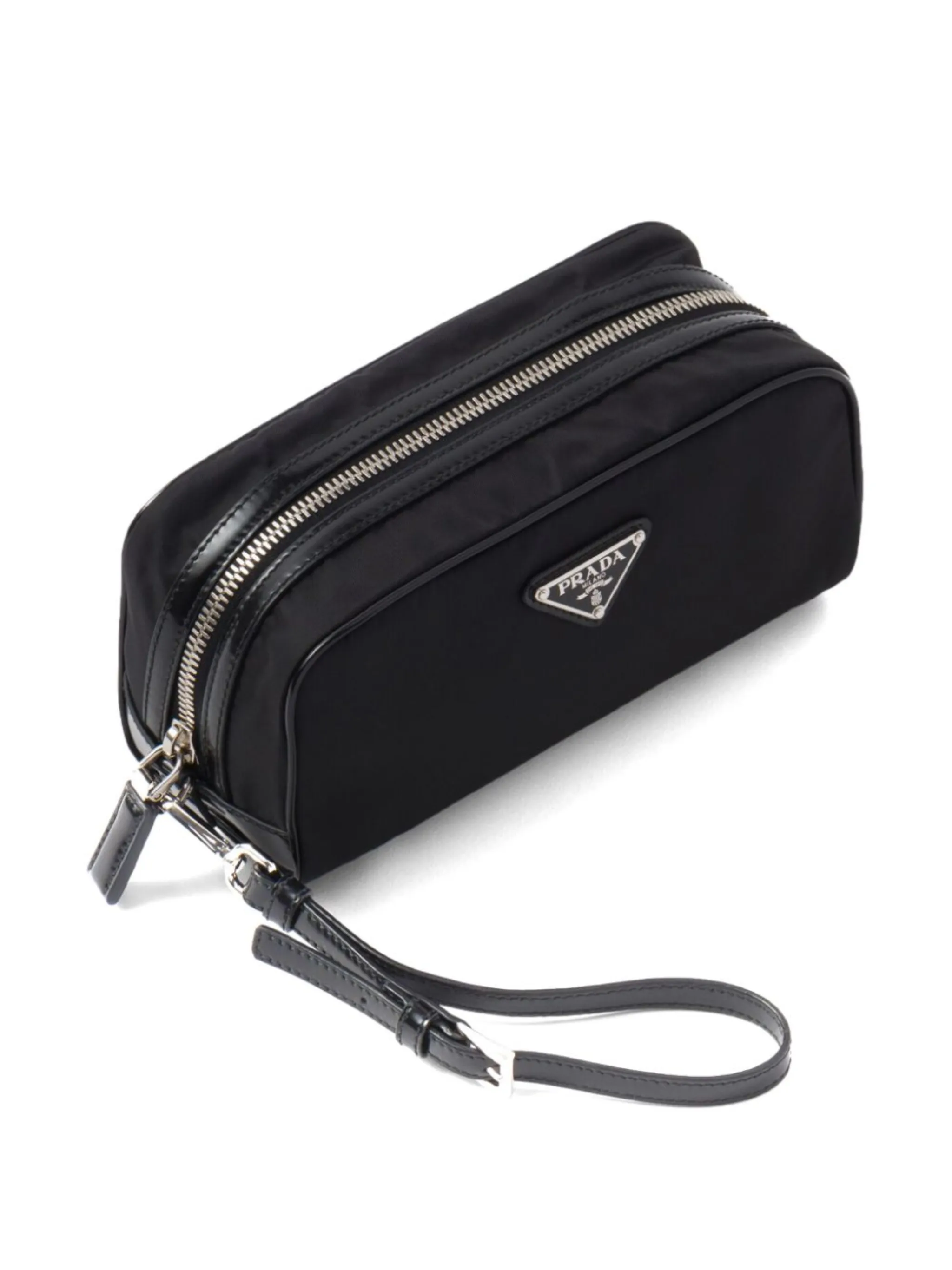 Prada logo plaque zipped wash bag Eraldo UK