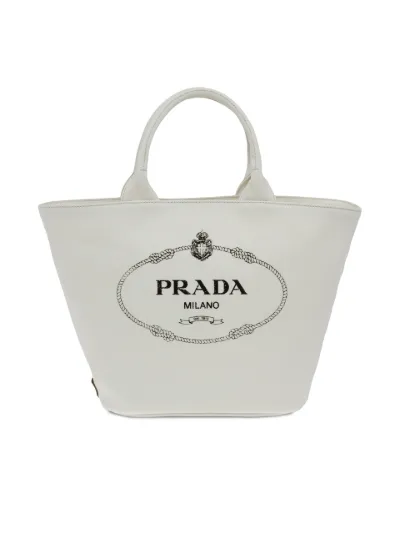 Prada logo best sale print canvas tote