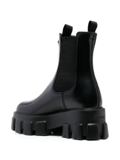 Prada leather and shops neoprene ankle boots