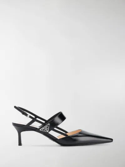 black leather slingbacks