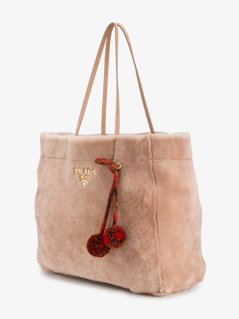 Prada Pink Per Shearling Tote Bag Browns
