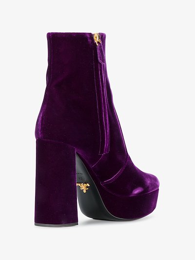 Prada Purple 115 Velvet Platform Boots Browns 