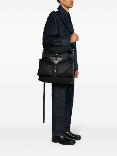 Prada leather hotsell trimmed messenger bag