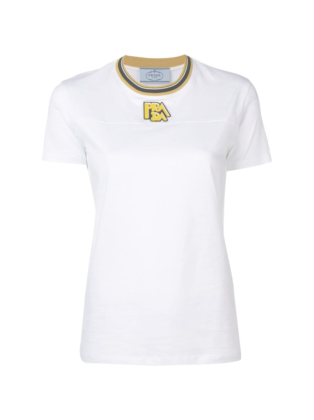 Ribbed neckline logo detail cotton T-shirt | Prada | Eraldo.com US