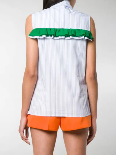 Prada ruffle detail striped top blue 