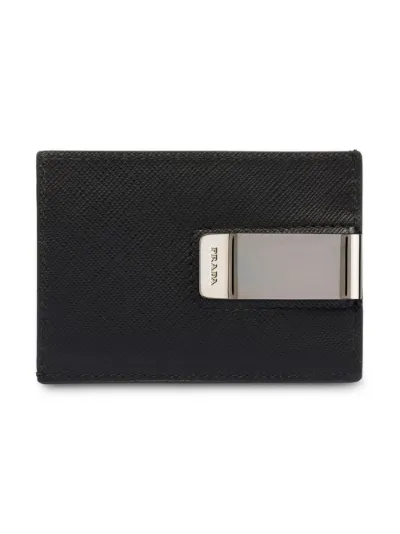 Saffiano Metal Money Clip Wallet in Black - Prada