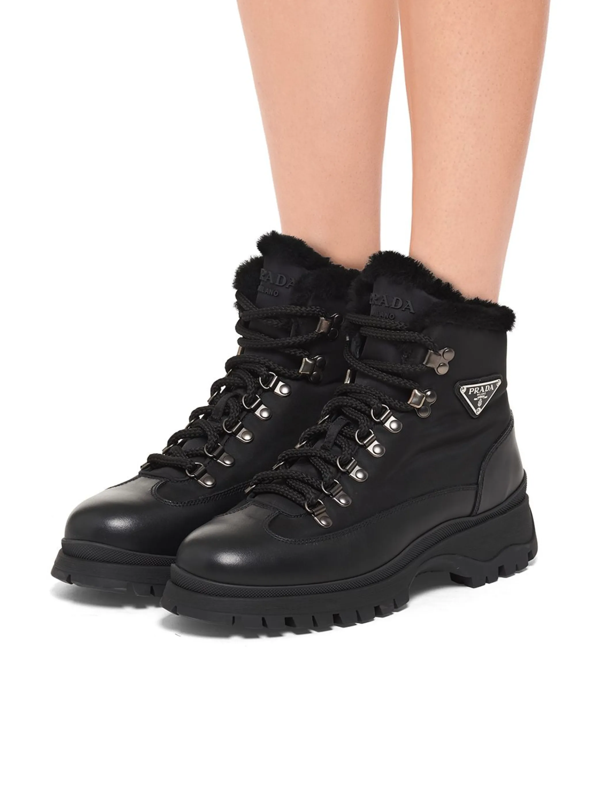 Prada Shearling and rubber ankle boots