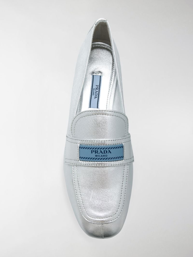 prada silver loafers