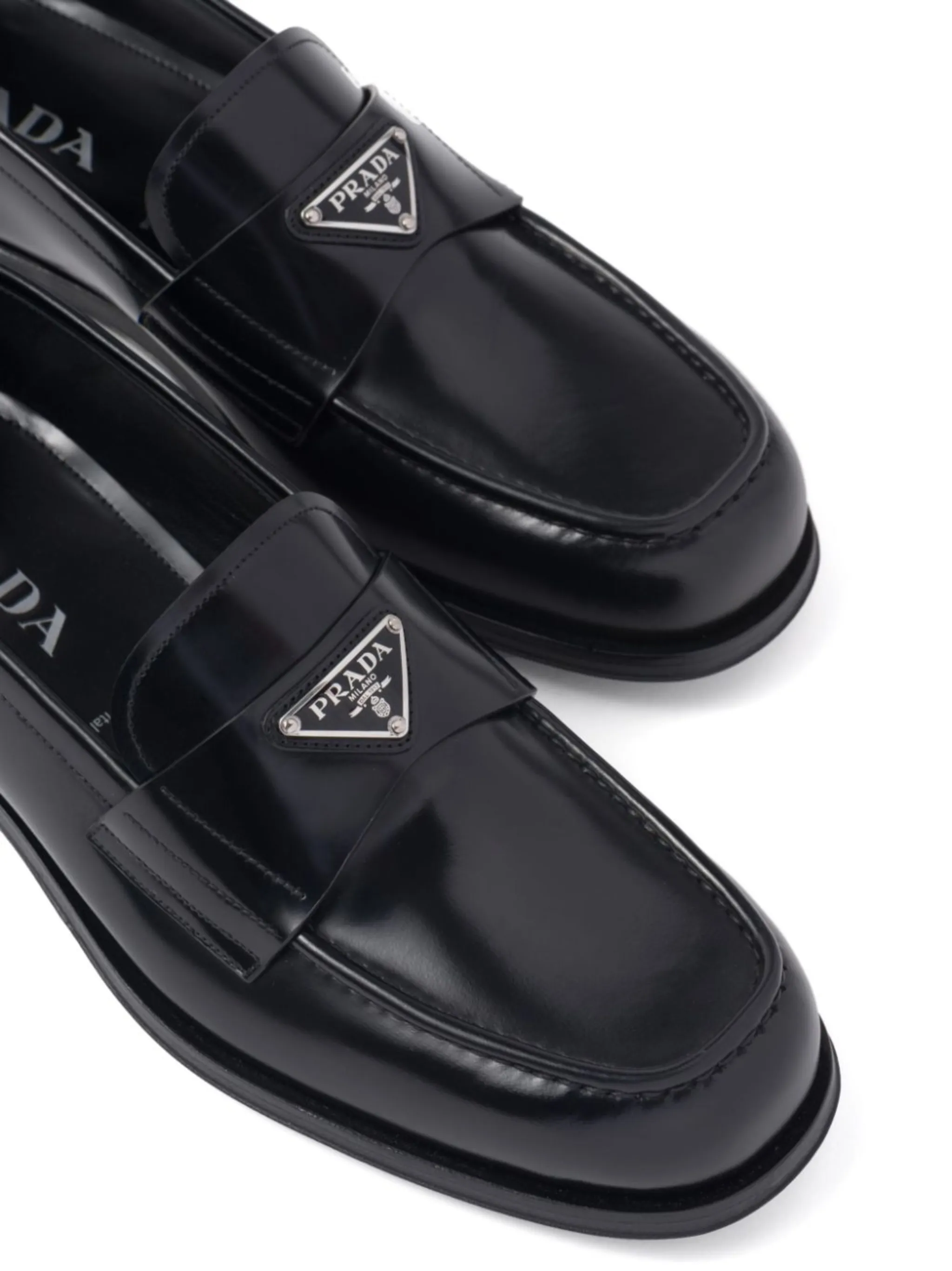 PRADA Brushed leather loafers triangle