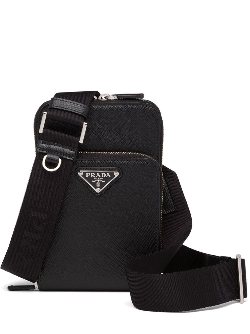 Triangle Mini Leather Crossbody Bag in White - Prada