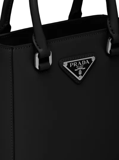 prada triangle logo leather tote