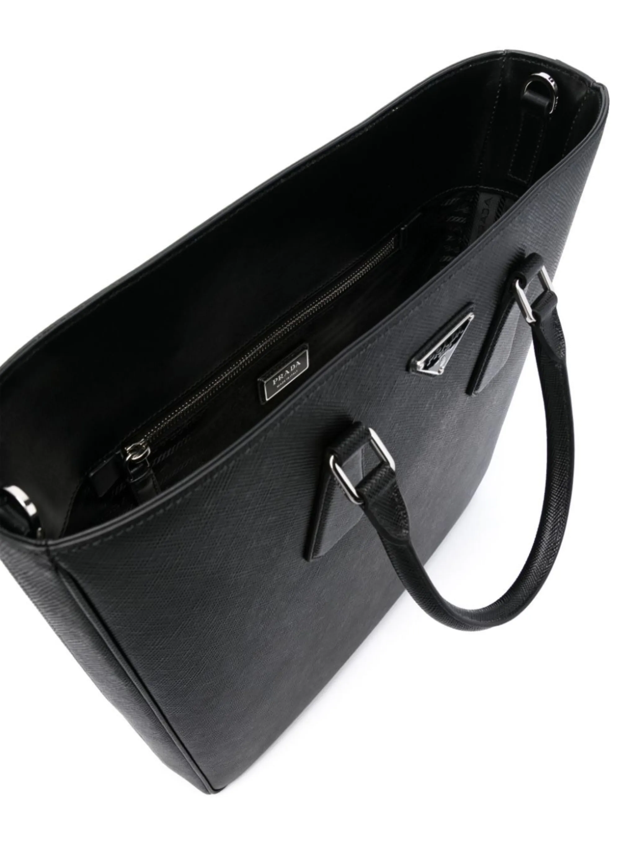 Prada triangle logo leather tote sale