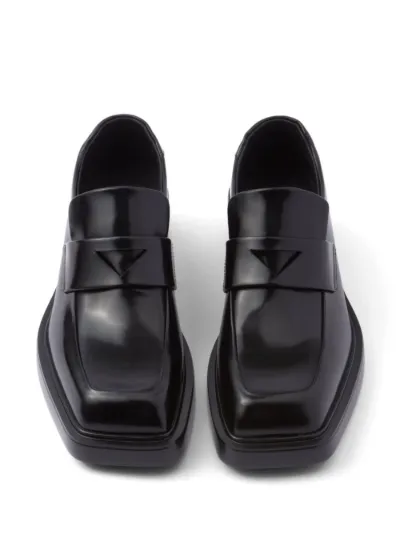 PRADA Square Toe Leather Loafers black