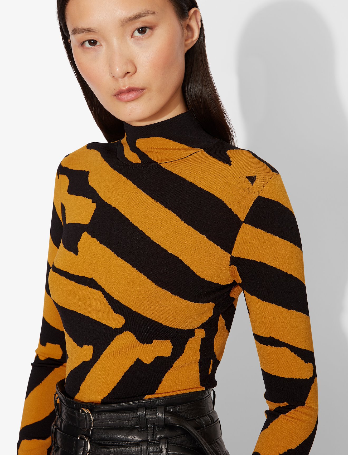Abstract Animal Print Jacquard Long Sleeve Turtleneck Top #3