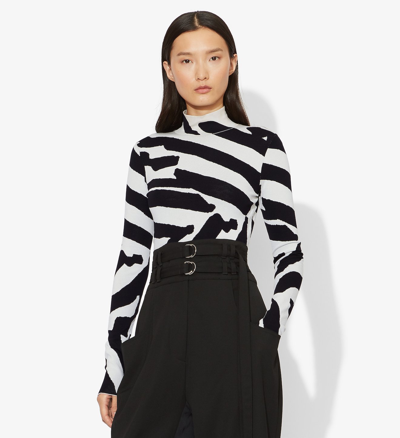 Proenza Schouler Abstract Animal Print Jacquard Long Sleeve Turtleneck Top On Sale