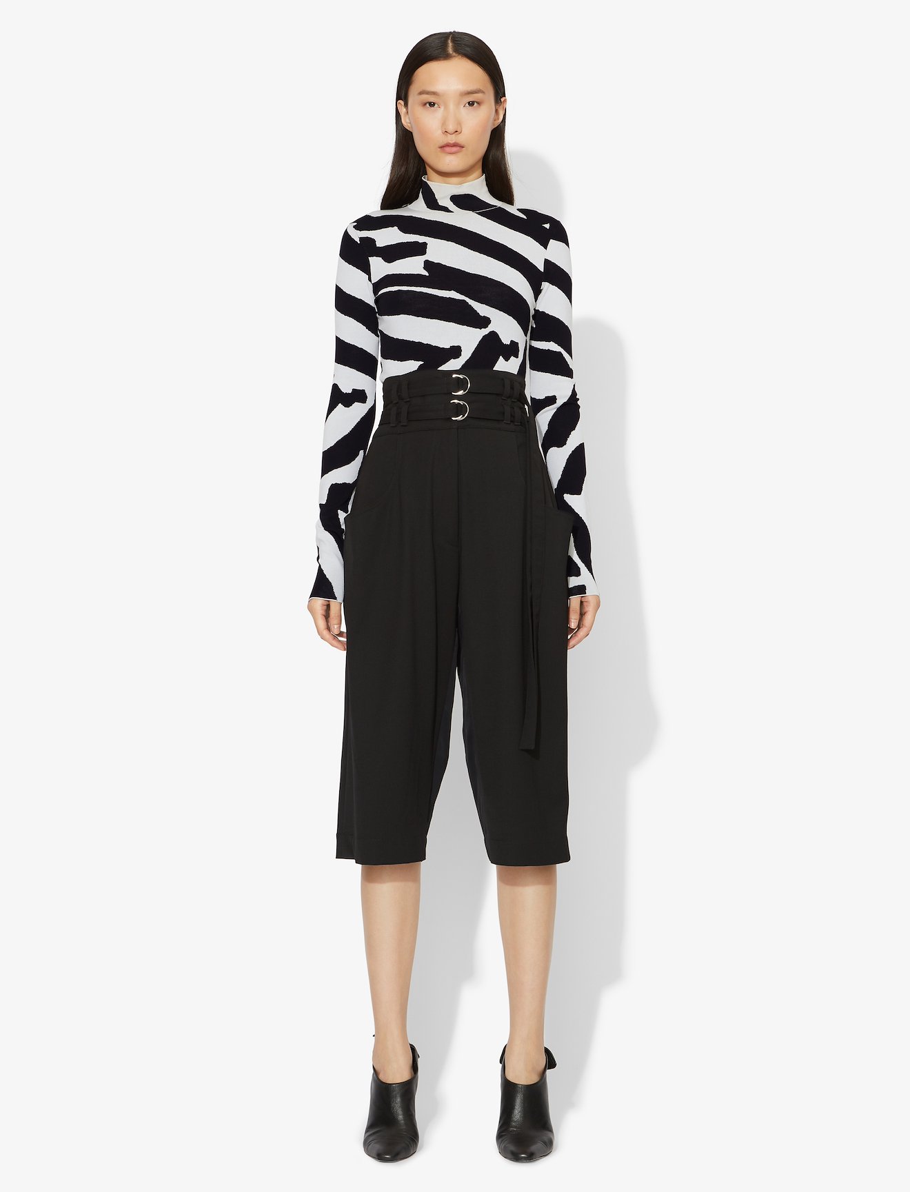 Abstract Animal Print Jacquard Long Sleeve Turtleneck Top #1