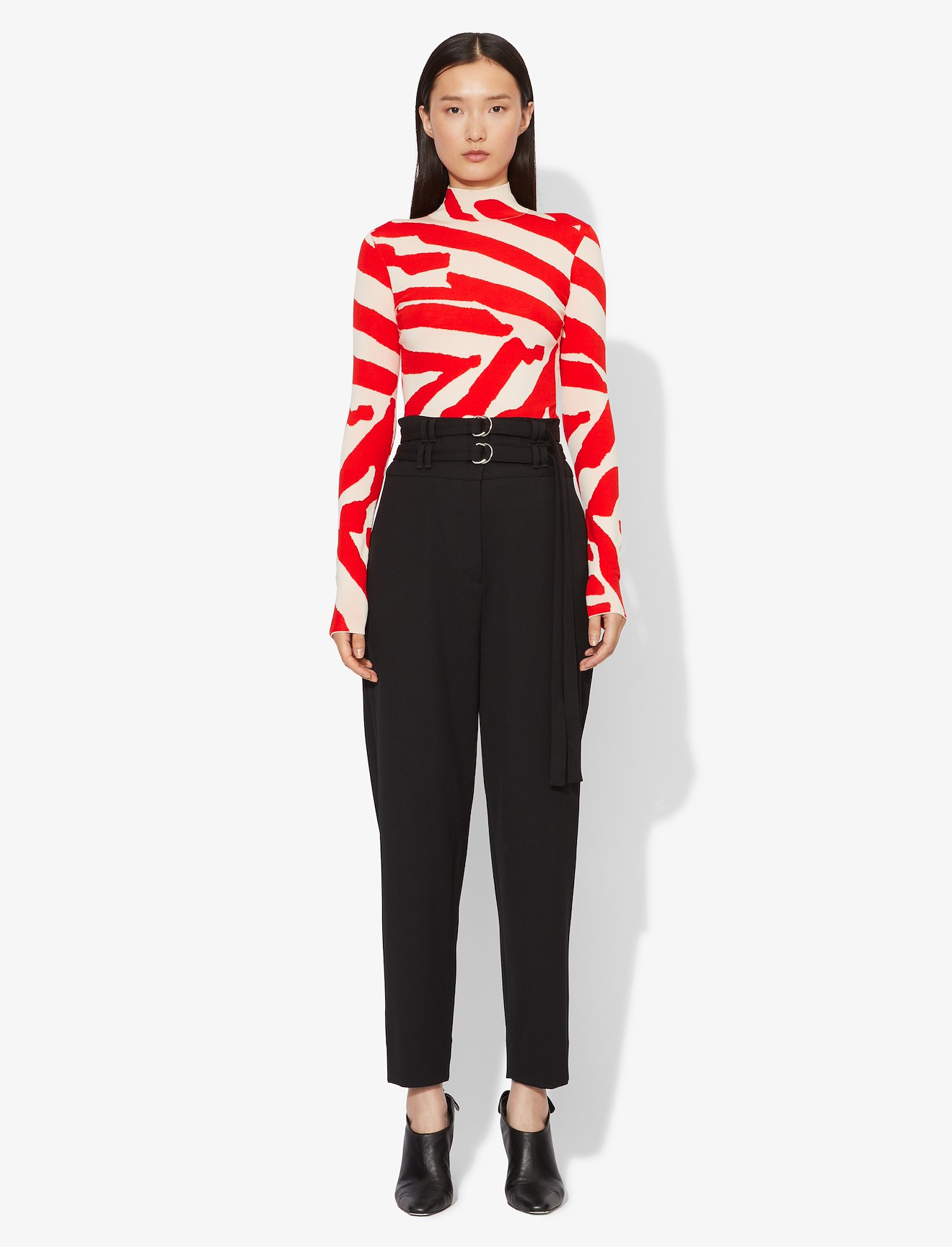 Abstract Animal Print Jacquard Long Sleeve Turtleneck Top #1