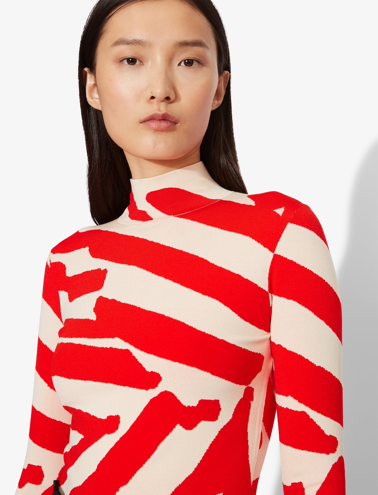 Abstract Animal Print Jacquard Long Sleeve Turtleneck Top #3
