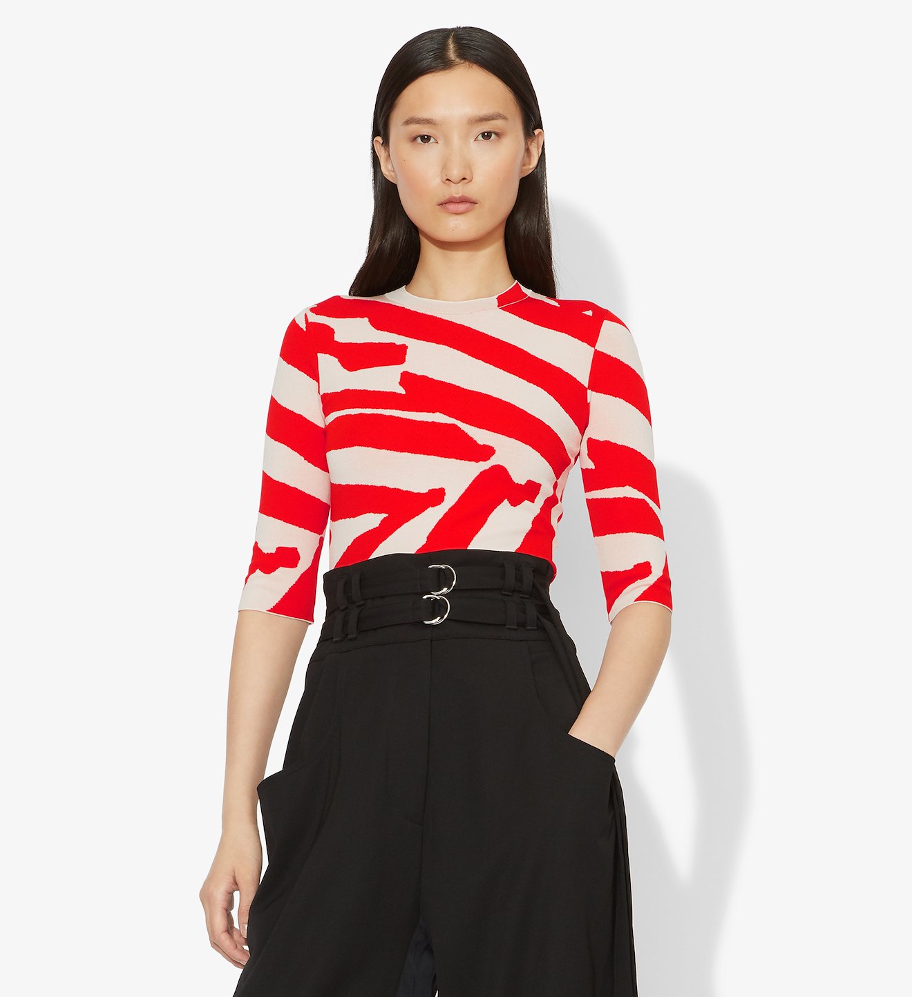Abstract Animal Print Jacquard Short Sleeve Crewneck Top
