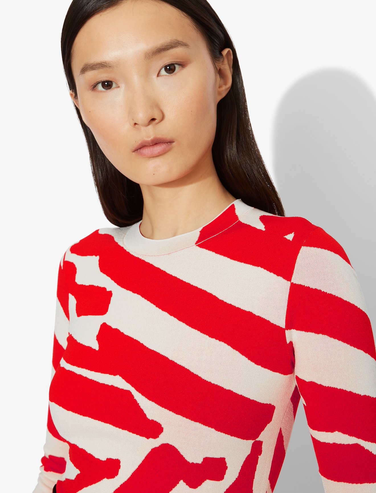 Abstract Animal Print Jacquard Short Sleeve Crewneck Top #3